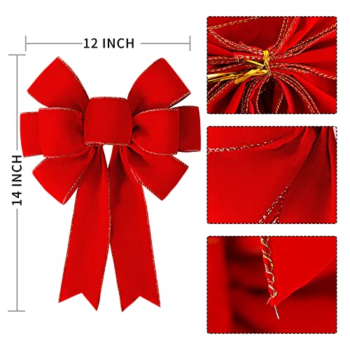 SIMISI RIBBON 3 Packs Red Bows Christmas Decorations Big Wired Velvet Bow with Gold Border for Wreaths Outdoor Gift Wrapping Tree Topper Outside 12 14 inch - Image 3