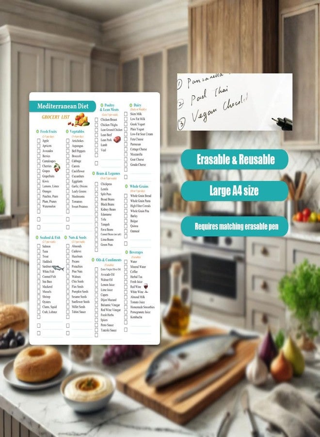 lovielf Reusable Mediterranean Diet Meal Plan and Grocery List, Heart Healthy Food List with Recipes for High Blood Pressure Diabetic Weightloss Grocery & Shopping List Guide, Diet Food Chart Meal Plan Double Sided Erasable material A4 size - Image 2
