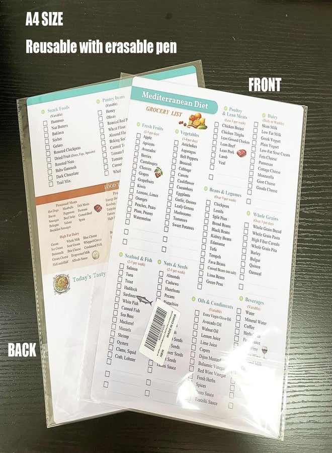 lovielf Reusable Mediterranean Diet Meal Plan and Grocery List, Heart Healthy Food List with Recipes for High Blood Pressure Diabetic Weightloss Grocery & Shopping List Guide, Diet Food Chart Meal Plan Double Sided Erasable material A4 size - Image 3