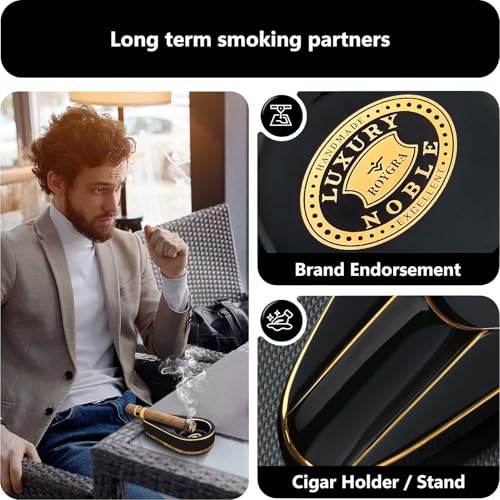 roygra Ceramic Ash Tray, Cigar Ashtray for Outside Patio with 3 Cutter, Outdoor Ashtray, Ashtrays for Outdoors with Holder, Cigars Smoking Accessories for Men, Home Décor, Ashtrays for Smokers Indoor - Image 4