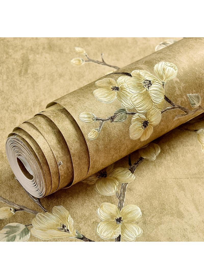 Bluejw Vintage Stick Wallpaper Thickened 3D Stereoscopic Non-Woven Wallpaper Garden Flower Tree Stickers Wallpaper Self-Adhesive Removable For Living Room Bedroom Wallpaper Roll 0.53X10m - Image 1