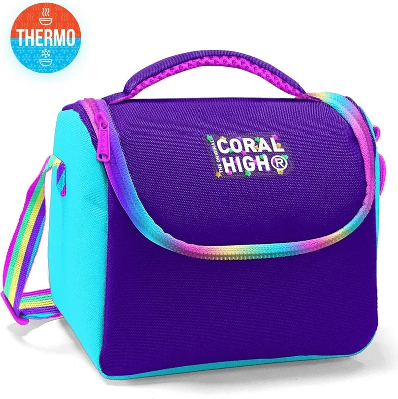 CORAL HIGH Kids Purple Rainbow Zippered Thermo Lunchbox 11872