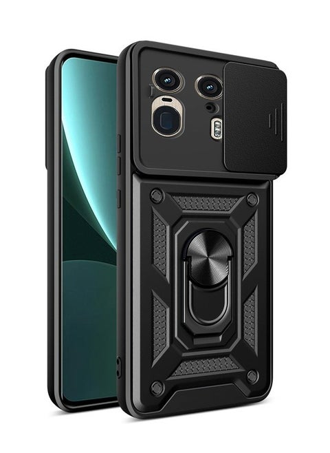 Motorola Edge 50 Ultra 5G Case Cover, Slide Camera Lens Cover + 360°Rotating Kickstand Ring + Support Magnetic Car Mount Shockproof Mobile Phone Case Black