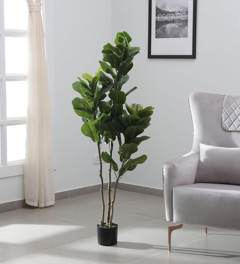 Home Bloom Artificial Fiddle Leaf Fig TreeFaux Ficus Lyrata for Home Decor5 feet Tall Green - Image 1