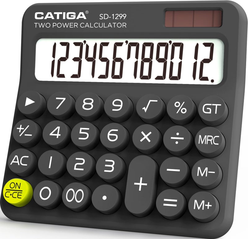Catiga Mechanical Switch Calculator With Solar And Battery Dual Power  12-Digit Large Lcd Display  Aesthetic And Cute Desktop Calculator With Big Button  For Home  School And Office Use  Sd-1299 - Image 1