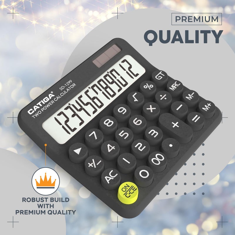 Catiga Mechanical Switch Calculator With Solar And Battery Dual Power  12-Digit Large Lcd Display  Aesthetic And Cute Desktop Calculator With Big Button  For Home  School And Office Use  Sd-1299 - Image 3