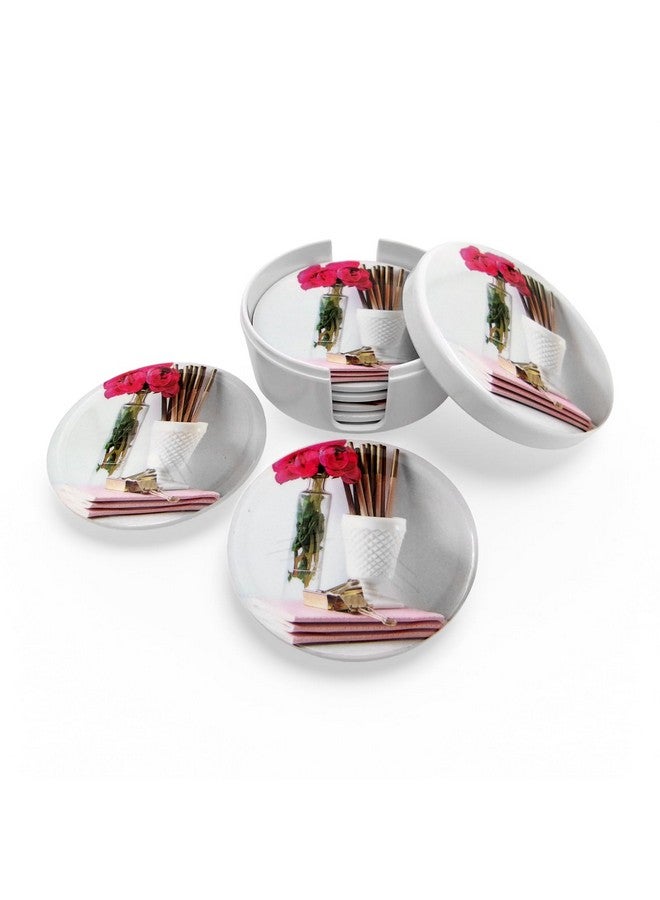 SUPERWARE | Food Grade Melamine | Coaster Set - Rose On White (8 Pcs.) | Serveware, Tableware, Stain Free, Glazed Finish - Image 2