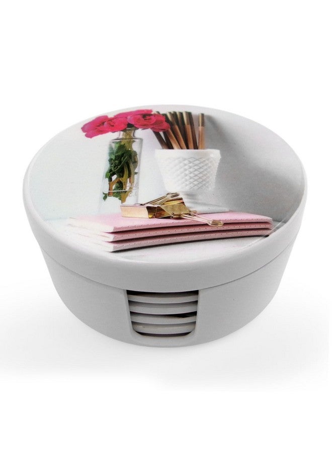 SUPERWARE | Food Grade Melamine | Coaster Set - Rose On White (8 Pcs.) | Serveware, Tableware, Stain Free, Glazed Finish - Image 1