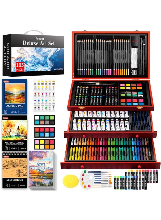 آي بايام مجموعة فنية فاخرة مكونة من 195 حزمة من صندوق هدايا الفنان للفنون والحرف اليدوية مجموعة أدوات الرسم الفنية للبالغين والأطفال مجموعة أدوات فنية مع 24 طلاء أكريليك وكراسة رسم وأقلام تلوين وأقلام تلوين - Image 1