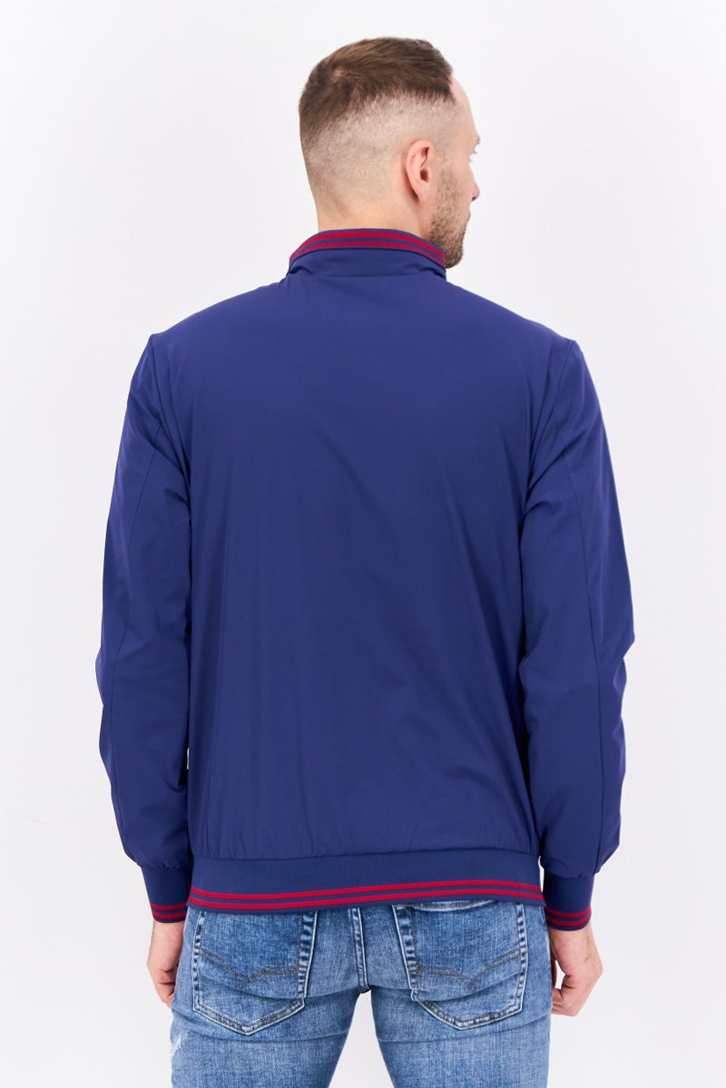 NAUTICA جاكيت بومبر للرجال بشعار مطرز، أزرق داكن/أحمر - Image 2