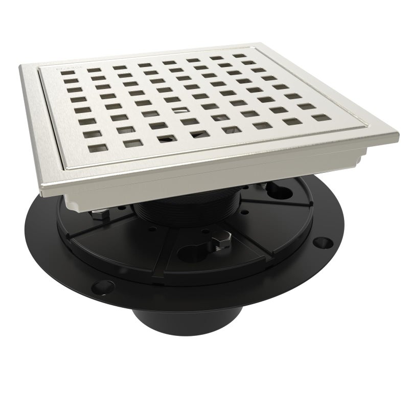 WEBANG 6 Inch Square Shower Floor Drain with Flange,Quadrato Pattern Grate Removable,Food-Grade SUS 304 Stainless Steel,Watermark&CUPC Certified,Brushed Nickel - Image 1