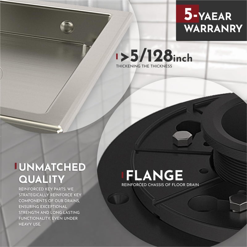 WEBANG 6 Inch Square Shower Floor Drain with Flange,Quadrato Pattern Grate Removable,Food-Grade SUS 304 Stainless Steel,Watermark&CUPC Certified,Brushed Nickel - Image 3