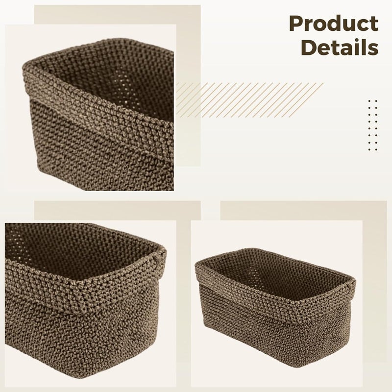 2 Pcs Brown Woven Rope Storage Basket Set, Decorative Cotton Hemp, Large And Small With Open Design, Bohemian Style, For Organizing Crochet Knitting Supplies - Image 3