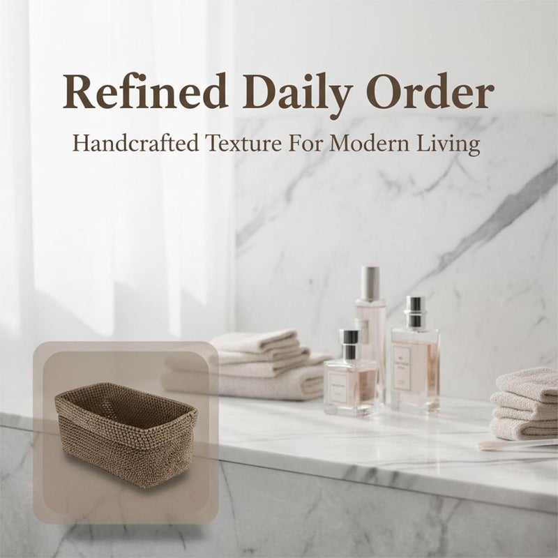 2 Pcs Brown Woven Rope Storage Basket Set, Decorative Cotton Hemp, Large And Small With Open Design, Bohemian Style, For Organizing Crochet Knitting Supplies - Image 5