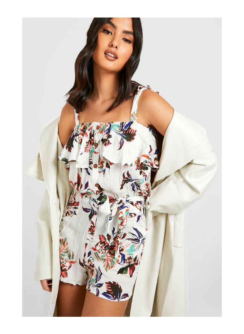 boohoo - Floral Button Detail Playsuit - Image 1
