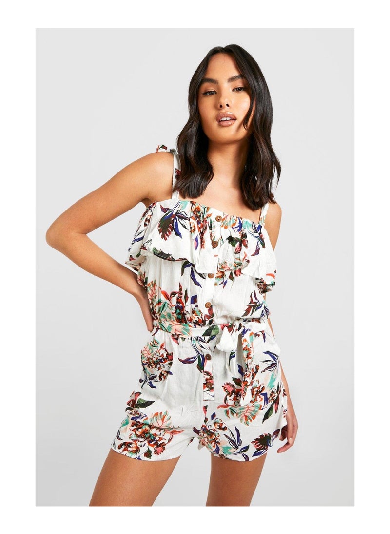 boohoo - Floral Button Detail Playsuit - Image 1