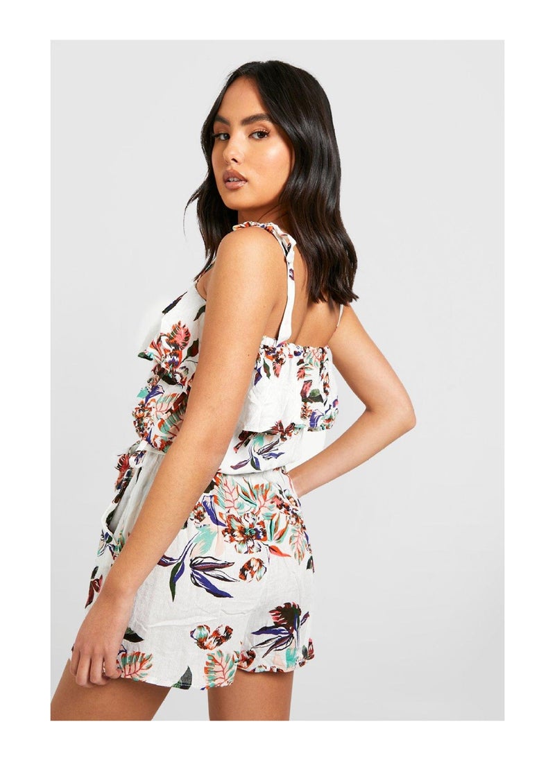 boohoo - Floral Button Detail Playsuit - Image 1