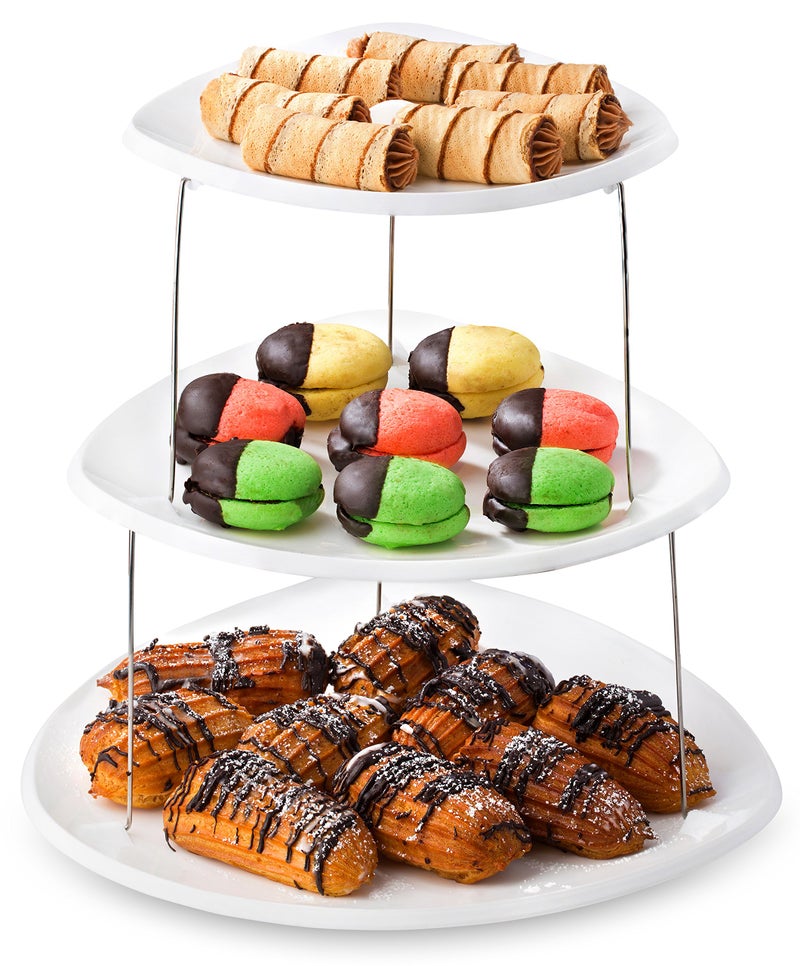 Masirs Collapsible 3-Tier Party Tray: Decorative Design Folds for Minimal Storage. an Elegant Serving Tray for Sandwiches, Cake, Sliced Cheese, and Deli Meat. - Image 1