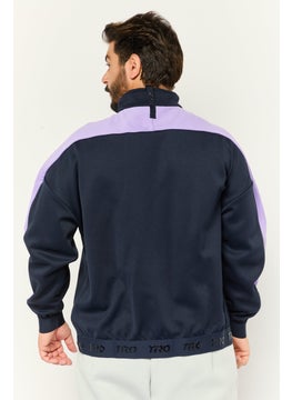 Adidas Men Sportswear Fit Full Zip Outdoor Sweatshirts, Navy/Light Purple  - Image 3