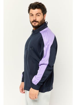 Adidas Men Sportswear Fit Full Zip Outdoor Sweatshirts, Navy/Light Purple  - Image 2