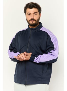 Adidas Men Sportswear Fit Full Zip Outdoor Sweatshirts, Navy/Light Purple  - Image 1