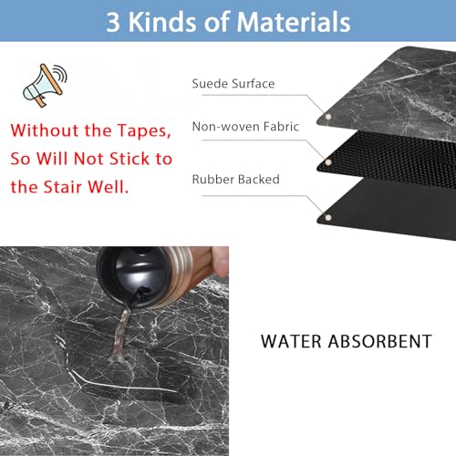 GOYLSER Non Slip Rubber Carpet Stair Treads for Wooden Steps Indoor, 15 Pack Slip Resistant Stair Rug Staircase Step Treads Pads for Pet, Kids and Elderly, Black Marble - Image 5