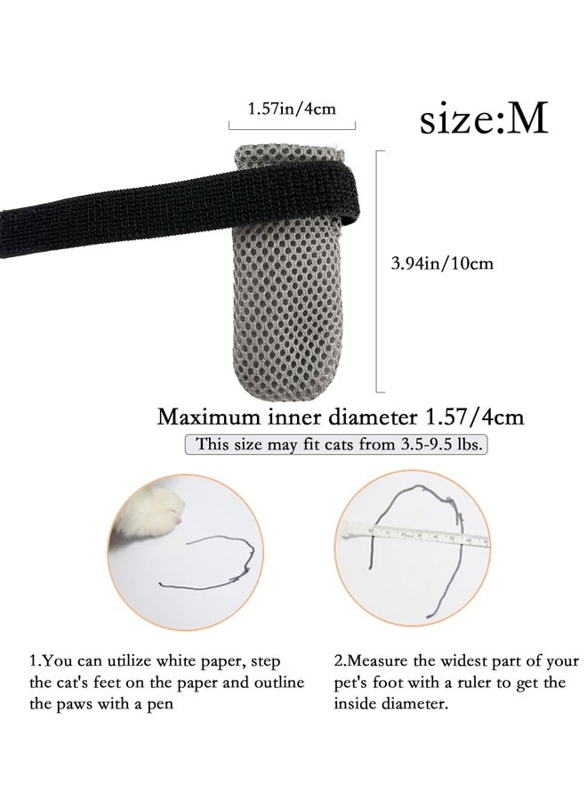 4 Pcs Cat Mittens to Prevent Scratching for Pets, Adjustable Breathable Mesh Kitten Shoes Socks Booties, Grey (M) - Image 2