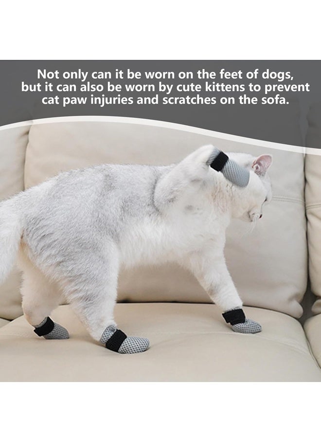4 Pcs Cat Mittens to Prevent Scratching for Pets, Adjustable Breathable Mesh Kitten Shoes Socks Booties, Grey (M) - Image 5