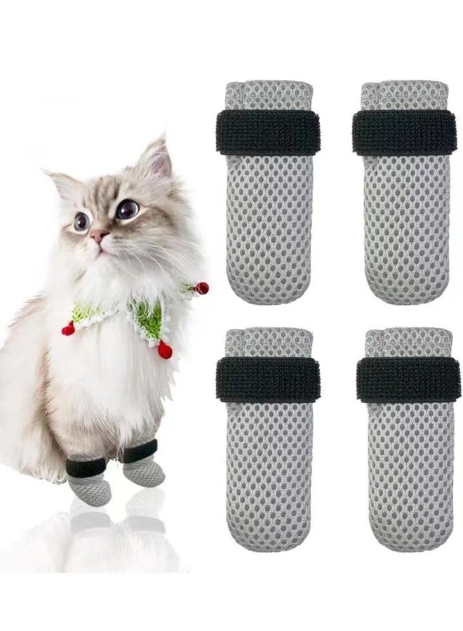 4 Pcs Cat Mittens to Prevent Scratching for Pets, Adjustable Breathable Mesh Kitten Shoes Socks Booties, Grey (M) - Image 1