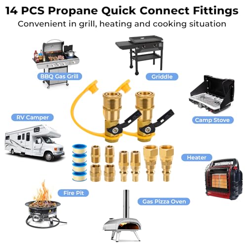 havyduti 14pcs Propane Quick Connect Fittings14 RV Propane Quick Connect Fittings Adapter with 38 Flare x 14 NPT Male Pipe HalfUnion Fitting 14 Male NPT 14 Female NPT 14 Pieces - Image 3