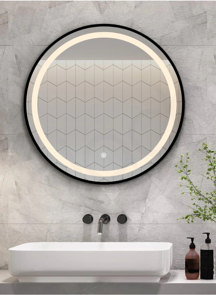 DANIM - Round Smart LED Vanity  Mirror Dimmable Wall Mounted Vanity Mirror with Metal Frame Waterproof Smart Mirror Memory Function Matte Black 60*60 - Image 1