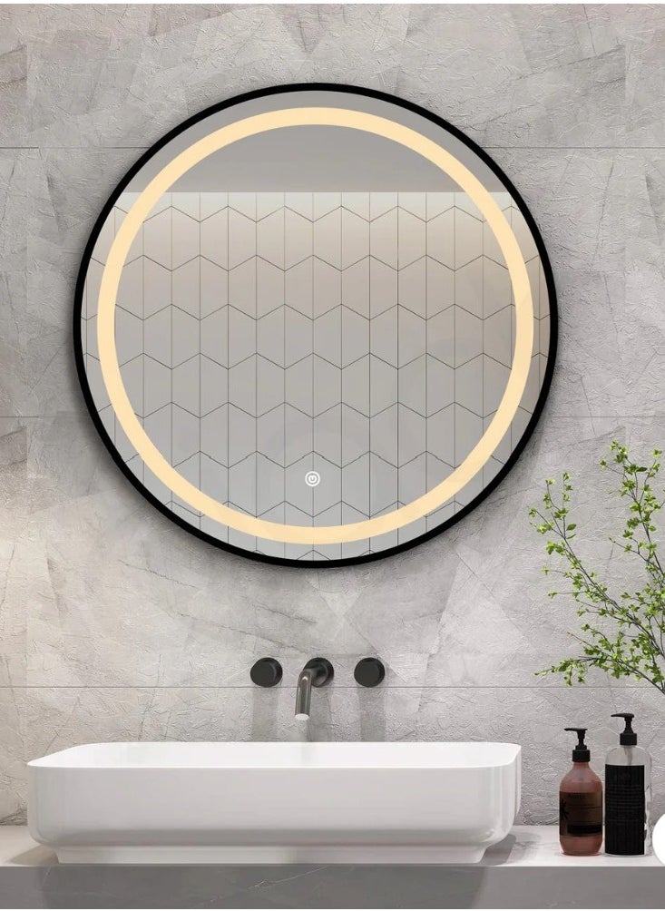 DANIM - Round Smart LED Vanity  Mirror Dimmable Wall Mounted Vanity Mirror with Metal Frame Waterproof Smart Mirror Memory Function Matte Black 60*60 - Image 1