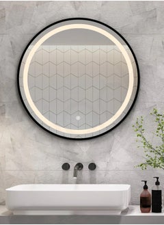 DANIM Round Smart LED Vanity  Mirror Dimmable Wall Mounted Vanity Mirror with Metal Frame Waterproof Smart Mirror Memory Function Matte Black 60*60  - Image 3
