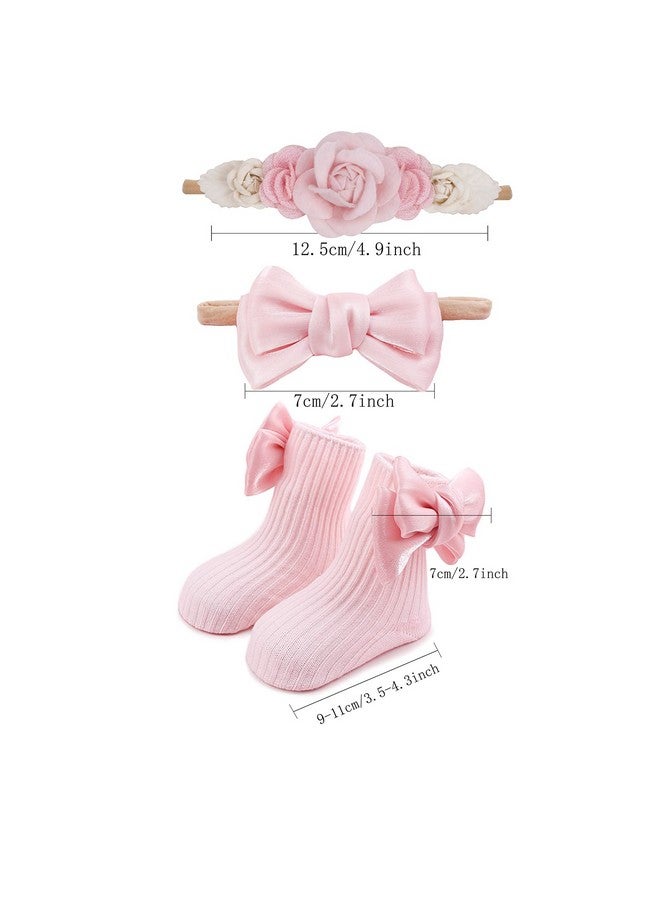 BFNAAgirl Baby Girl Nylon Headbands Socks Set Baby Bow Tie Socks Newborn Flower Socks Elastic Hairbands Hair Accessories Gift for Newborn Infant Toddlers (W-3) - Image 2