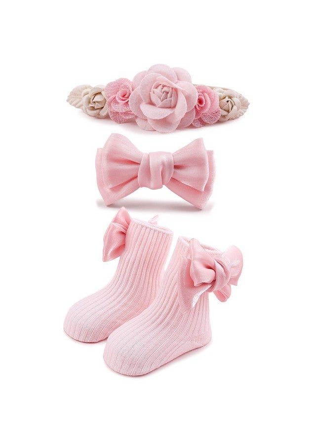 BFNAAgirl Baby Girl Nylon Headbands Socks Set Baby Bow Tie Socks Newborn Flower Socks Elastic Hairbands Hair Accessories Gift for Newborn Infant Toddlers (W-3) - Image 1