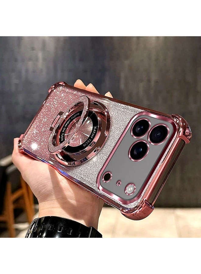 Magnetic Glitter Case for iPhone 17 Pro ，Bling Camera Lens Protector，Sparkly Stand，Support Wireless Charging， Luxury Gradient Shockproof iPhone 17 Pro Cover - Image 2