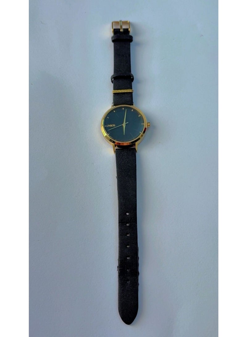 ZYROS Premium Black and Gold Analogue Watch for Men – Pristine, Brand New Condition, Ideal for Work or Formal Gifting, featuring a High-Quality Black Leather Strap - Image 4