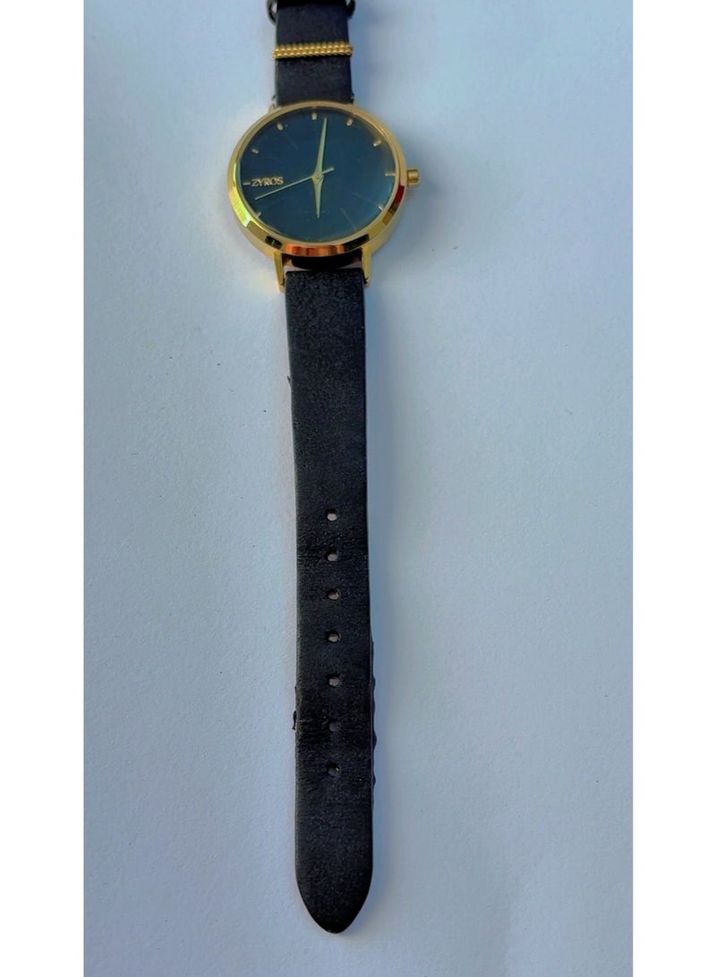 ZYROS Premium Black and Gold Analogue Watch for Men – Pristine, Brand New Condition, Ideal for Work or Formal Gifting, featuring a High-Quality Black Leather Strap - Image 3