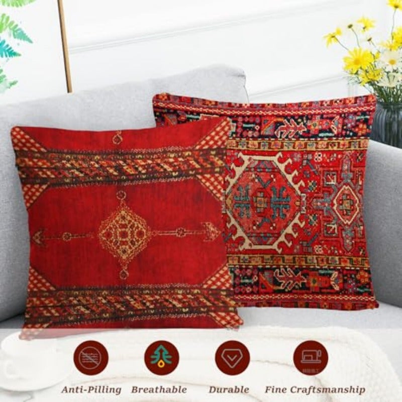 أغطية وسائد مربعة بأسلوب بوهيميا 45×45 سم لمخدات الأريكة مجموعة من 4 أغطية مخدات زخرفية بسحاب مخفي لديكور المنزل والمجلس والديكور الفندقي والحديقة لون أحمر غامق - Image 3