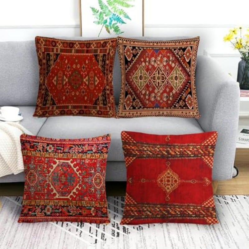 أغطية وسائد مربعة بأسلوب بوهيميا 45×45 سم لمخدات الأريكة مجموعة من 4 أغطية مخدات زخرفية بسحاب مخفي لديكور المنزل والمجلس والديكور الفندقي والحديقة لون أحمر غامق - Image 2