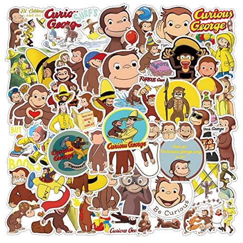 BLCAFEE 55 Pcs Curious George Monkey Storybook Cartoon Vinyl Waterproof Stickers for Water Bottle Laptop Motorcycle Skateboard Phone for Birthday Party Choice Decorative Supplies Favors - Image 1