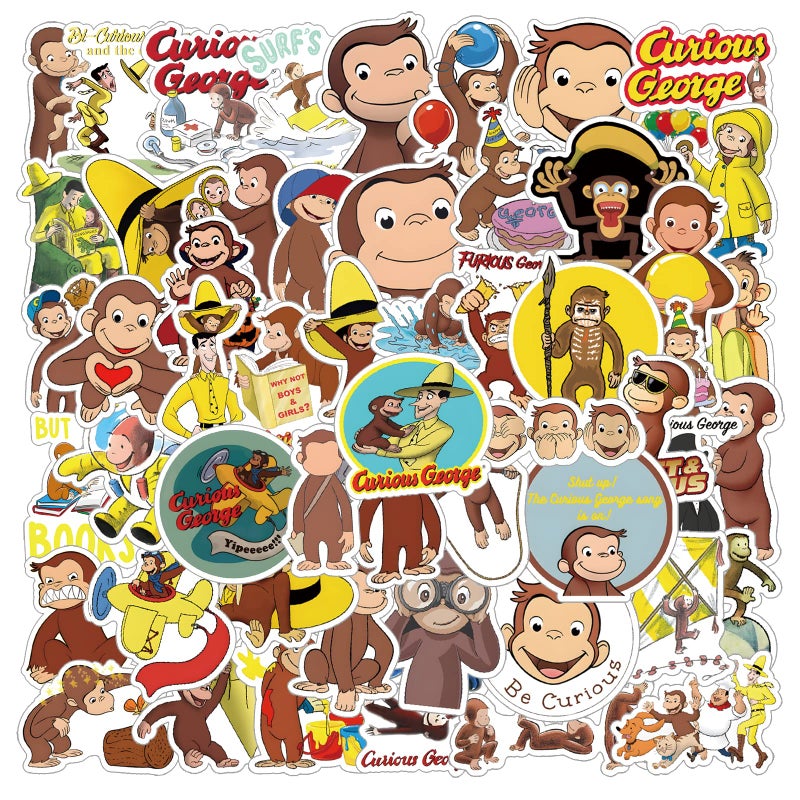 BLCAFEE 55 Pcs Curious George Monkey Storybook Cartoon Vinyl Waterproof Stickers for Water Bottle Laptop Motorcycle Skateboard Phone for Birthday Party Choice Decorative Supplies Favors - Image 2