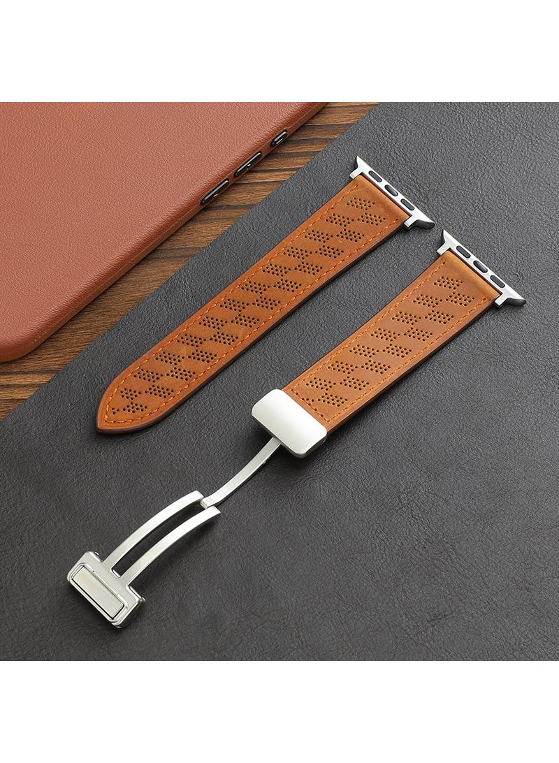 Y&D For Apple Watch 38/40/41MM Leather Breathable Microporous Folding Magnetic Buckle Strap - Image 1