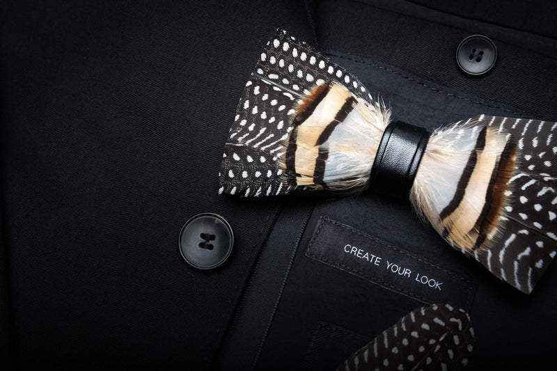 RBOCOTT Leather Feather Handmade Pre-tied Bow tie and Brooch Sets for Men(2) - Image 3