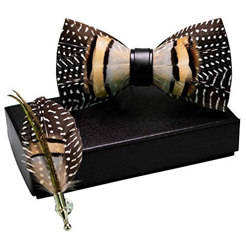 RBOCOTT Leather Feather Handmade Pre-tied Bow tie and Brooch Sets for Men(2) - Image 2