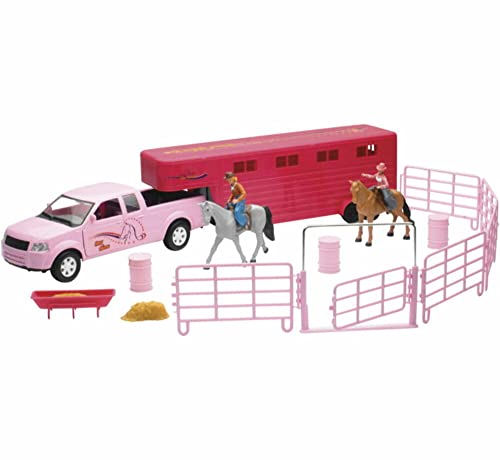NewRay Valley Ranch Pink Pick Up Truck and Horse Trailer Playset - Image 1