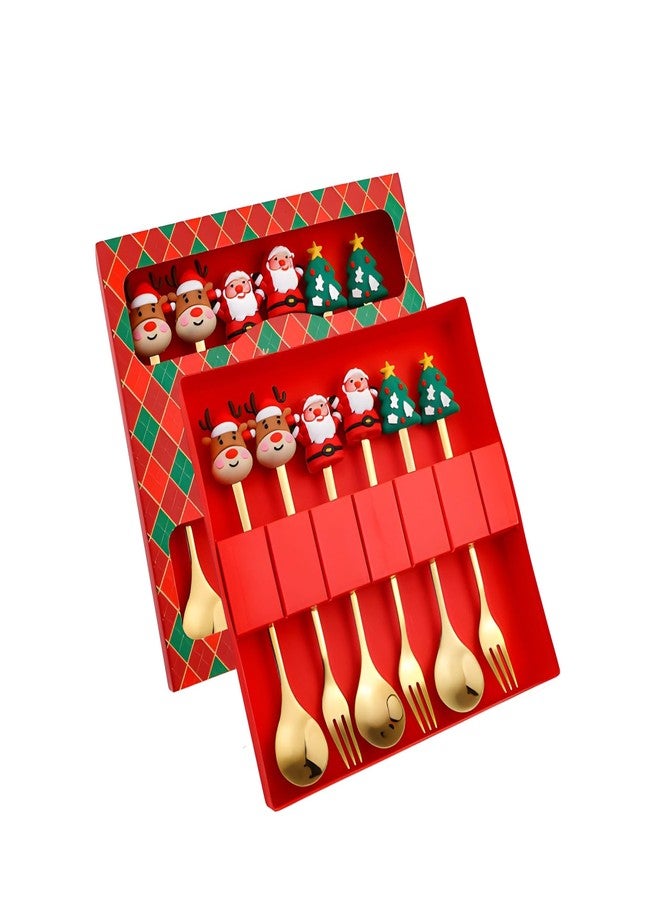 Teraabliss Christmas Mini Spoons and Forks Set of 6 | Holiday Dessert Tasters Cutlery for Coffee, Cake, Stocking Stuffers - Image 1