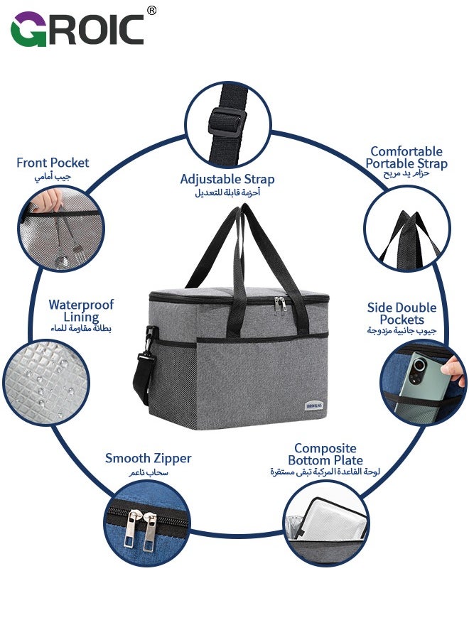 GROIC - Cooler Bag - Leak Proof Portable Collapsible Soft Cooler Ice Chest for Beach Hiking Picnic Camping Travel Cooler for Car Road Trips, Lunch Box Cooler for Work,Camping, Fishing, Travel - Image 1