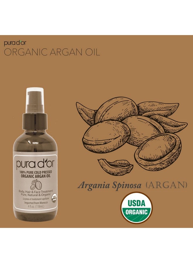 PURA D'OR 4 Oz ORGANIC Moroccan Argan Oil - USDA Certified 100% Pure & Cold Pressed Virgin Premium Grade Natural Moisturizer Treatment For Dry, Damaged Skin, Hair, Face, Body & Scalp - Men & Women - Image 4