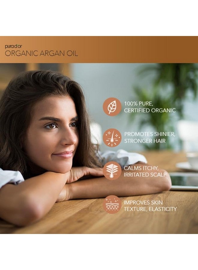PURA D'OR 4 Oz ORGANIC Moroccan Argan Oil - USDA Certified 100% Pure & Cold Pressed Virgin Premium Grade Natural Moisturizer Treatment For Dry, Damaged Skin, Hair, Face, Body & Scalp - Men & Women - Image 2